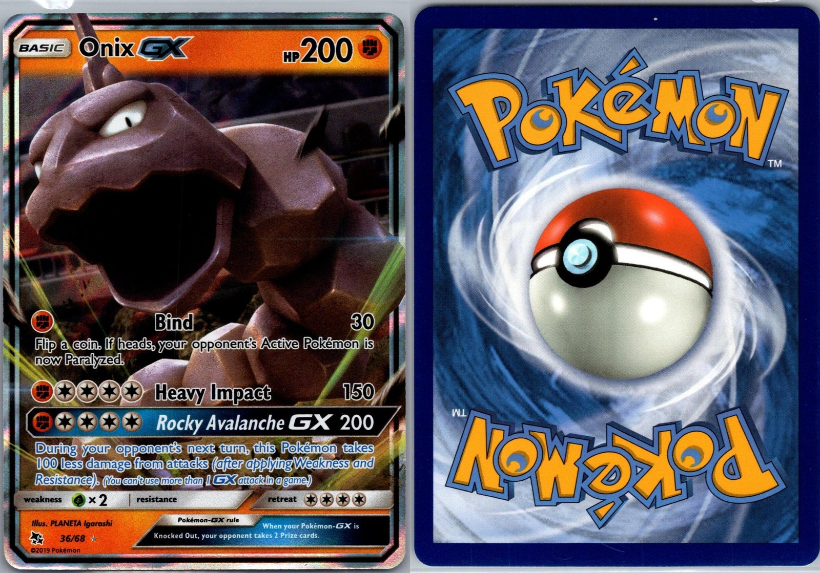 Onix GX 36/68 Hidden Fates Pokemon TCG Holo GX Rare NM