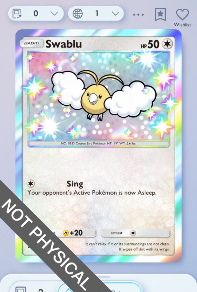 Pokemon TCG POCKET – Swablu shiny 1⭐, Paradox Drive, English