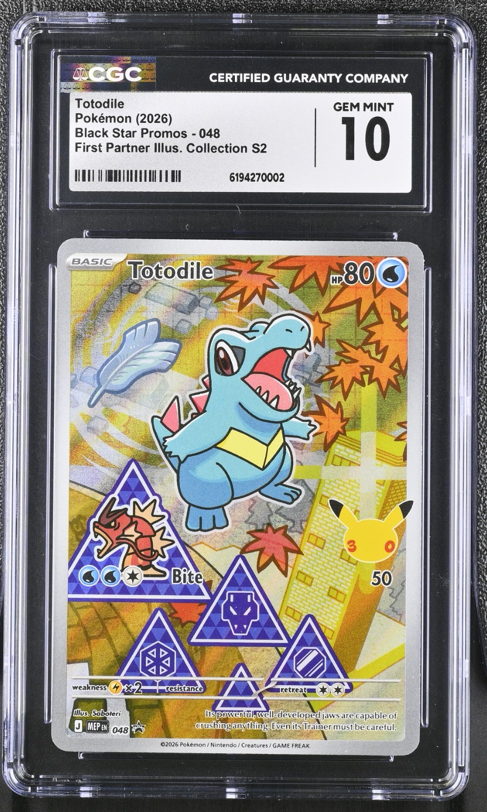 CGC 10 GEM MINT Totodile 048 First Partner Series 2 Hoenn Promo Card psa