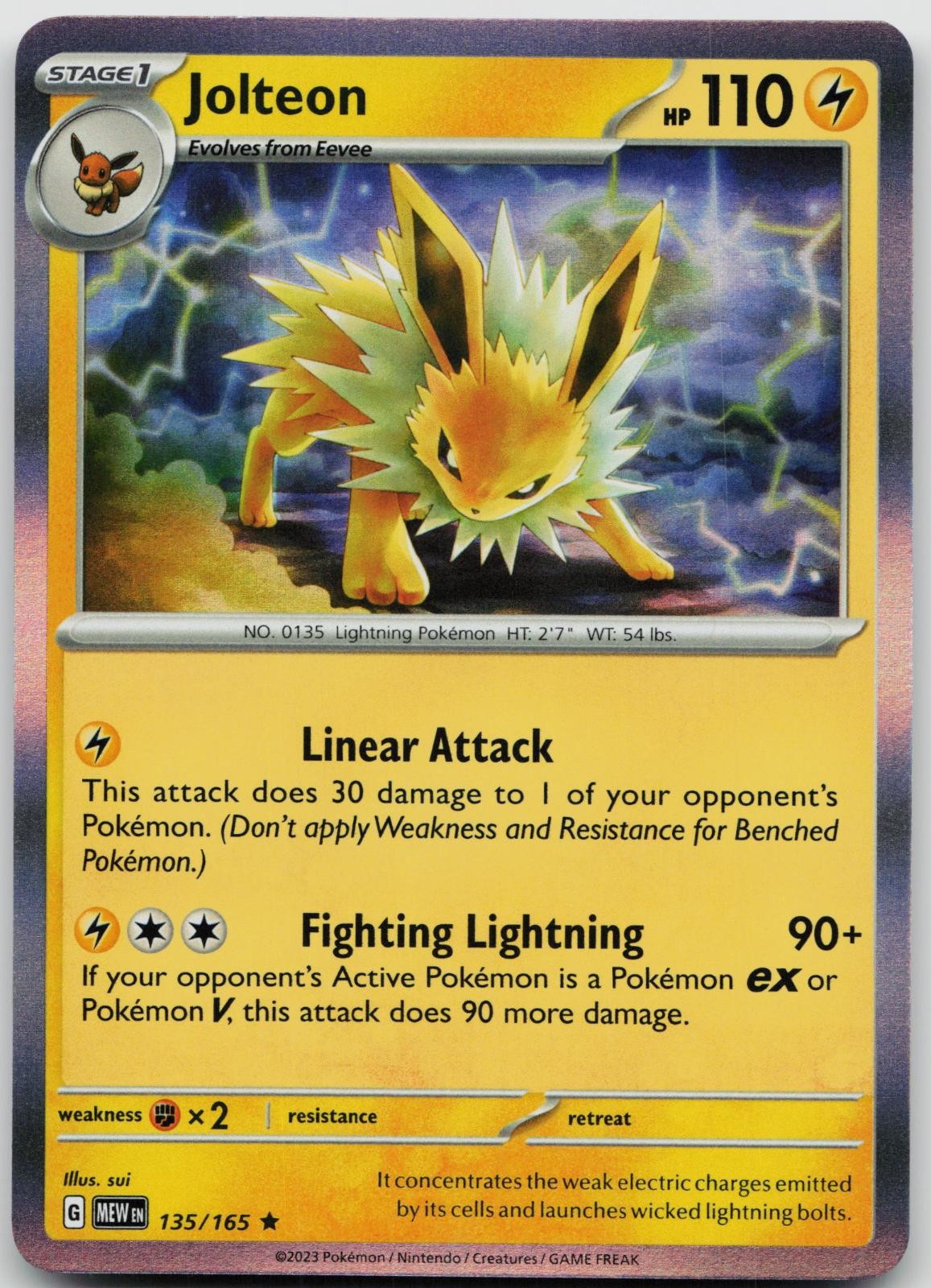 Jolteon 135/165 Rare 151 Pokemon Holo Near Mint
