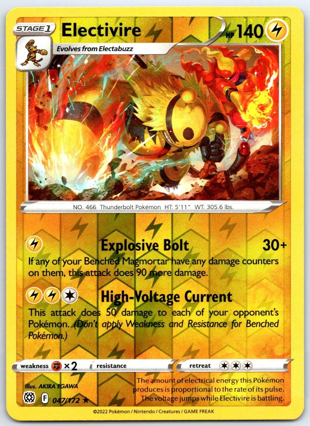 ELECTIVIRE – Pokemon – 047/172 Brilliant Stars – Reverse Holo NM/M
