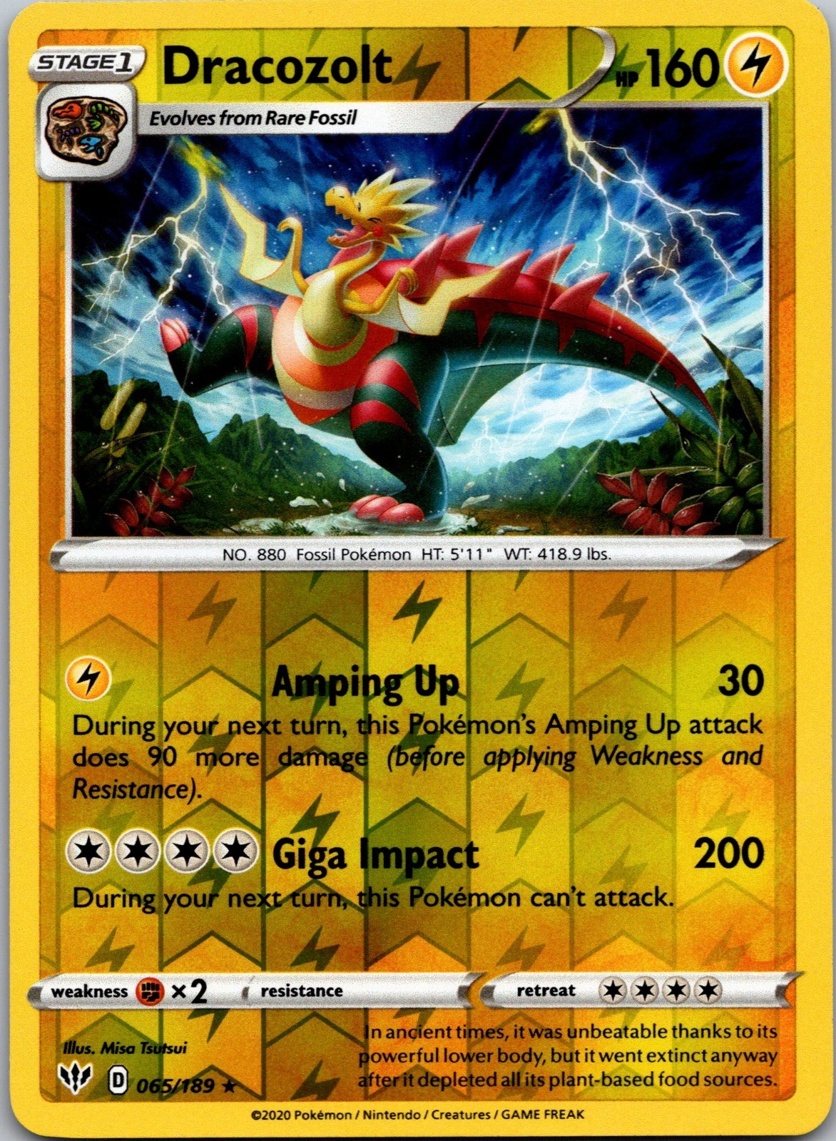 Dracozolt Reverse Holo Rare SWSH03: Darkness Ablaze 065/189 NM