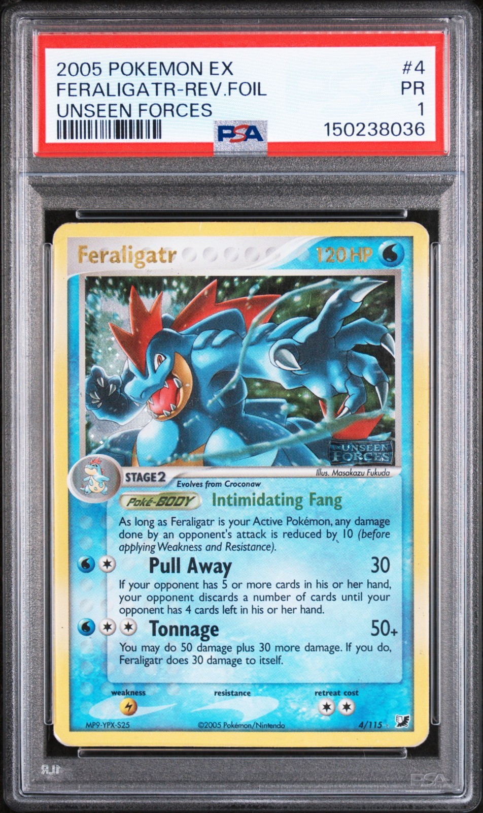 PSA 1 2005 Pokemon EX Unseen Forces Feraligatr REVERSE Holo Foil Rare 4/115