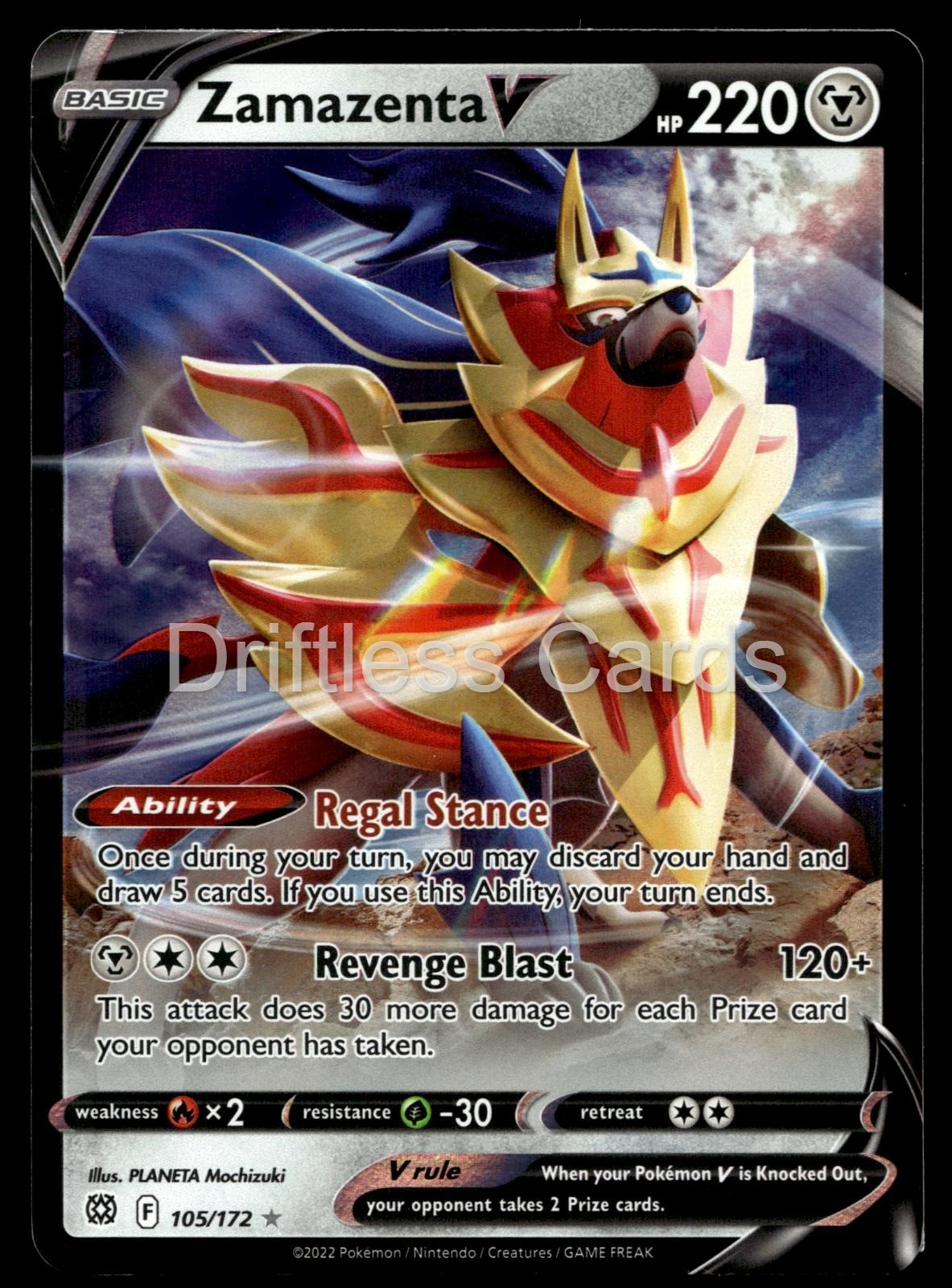Zamazenta V 105/172 Holo V Rare Brilliant Stars Pokemon NM/M