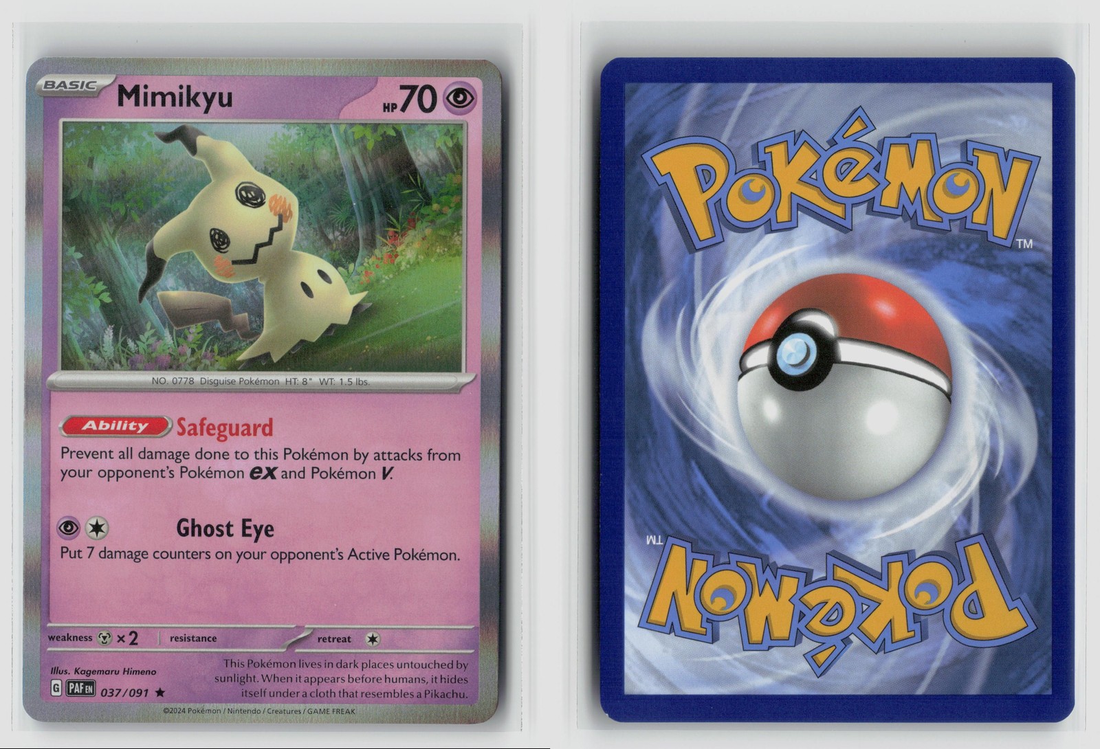 Mimikyu #037/091 Sv Paldean Fates Holo Rare Pokemon TCG NM