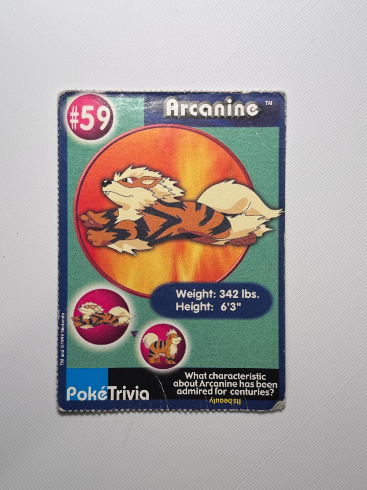 Arcanine 59 Burger King PokeTrivia Pokemon Heavily Played