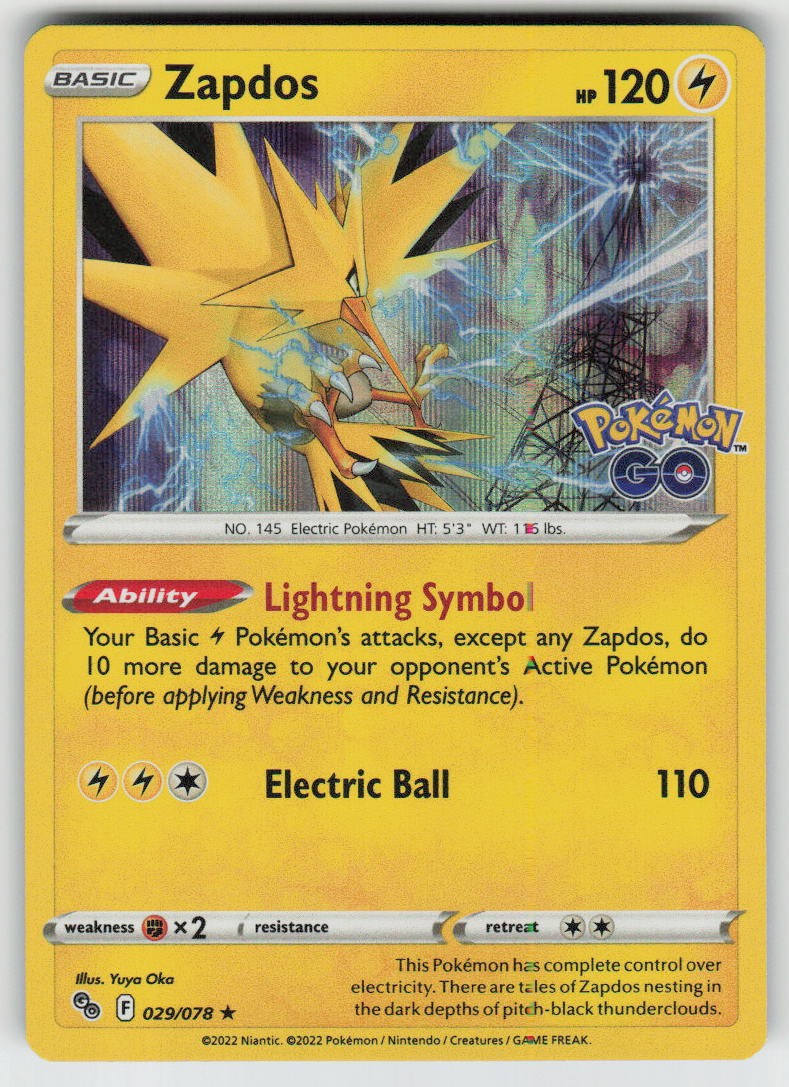 Holo Zapdos 029/078 Rare Pokemon GO Near Mint