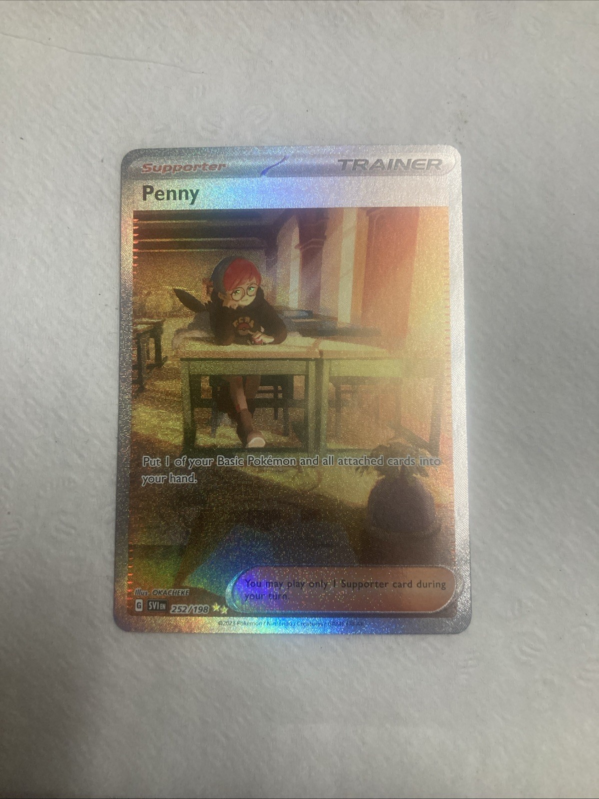 Pokémon TCG Scarlet & Violet Penny Trainer Supporter Card 252 Near Mint NM