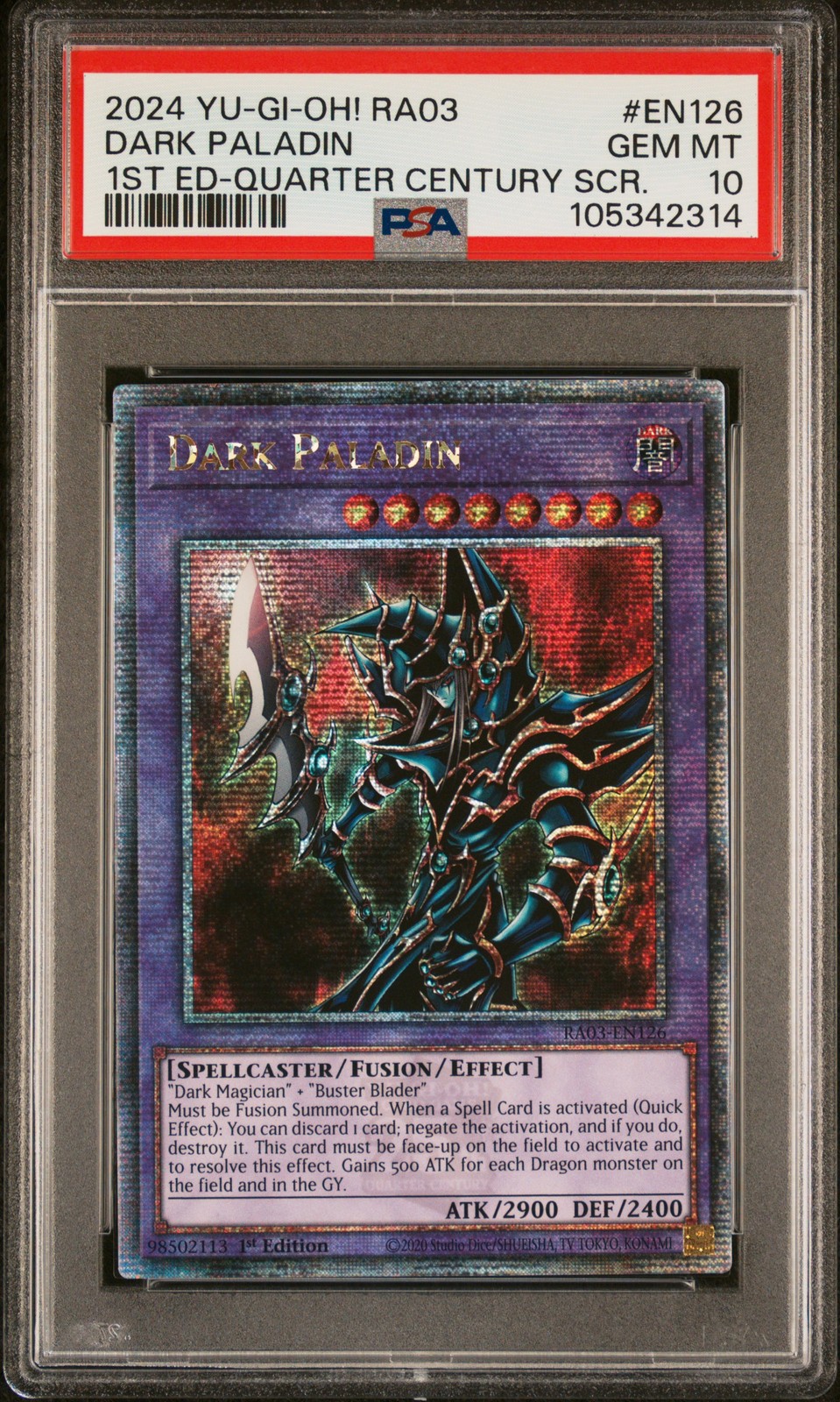 2024 YU-GI-OH! RA03-QUARTER CENTURY BONANZA #EN126 DARK PALADIN PSA 10
