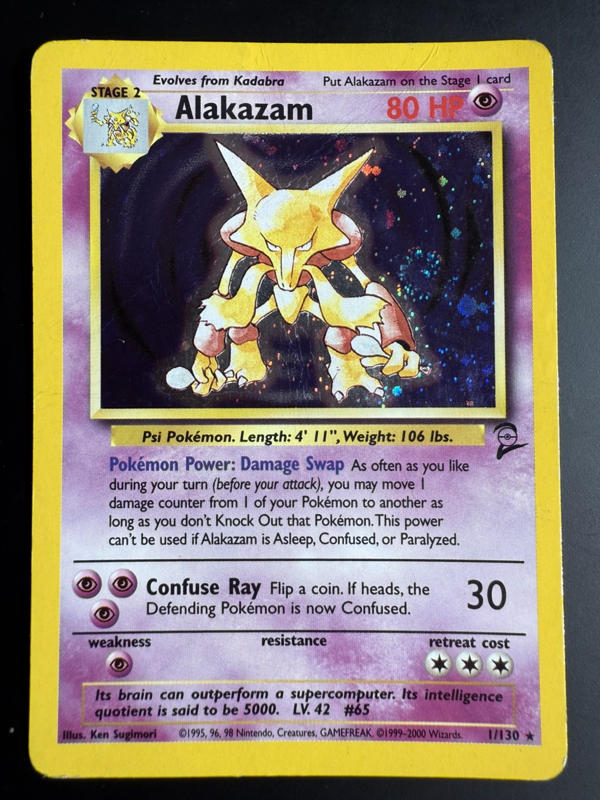 Pokémon TCG Alakazam 1/130 Base Set 2 Holo Rare 80 (HP) English