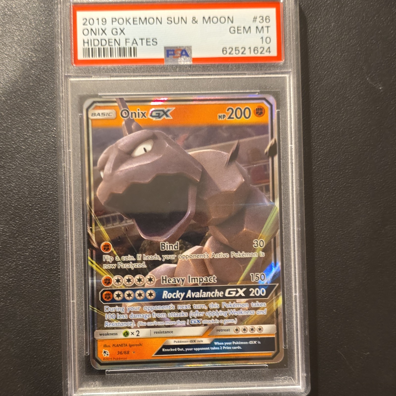 Pokemon Onix GX 36/68 Hidden Fates Ultra Rare Holo ENG PSA 10 2019