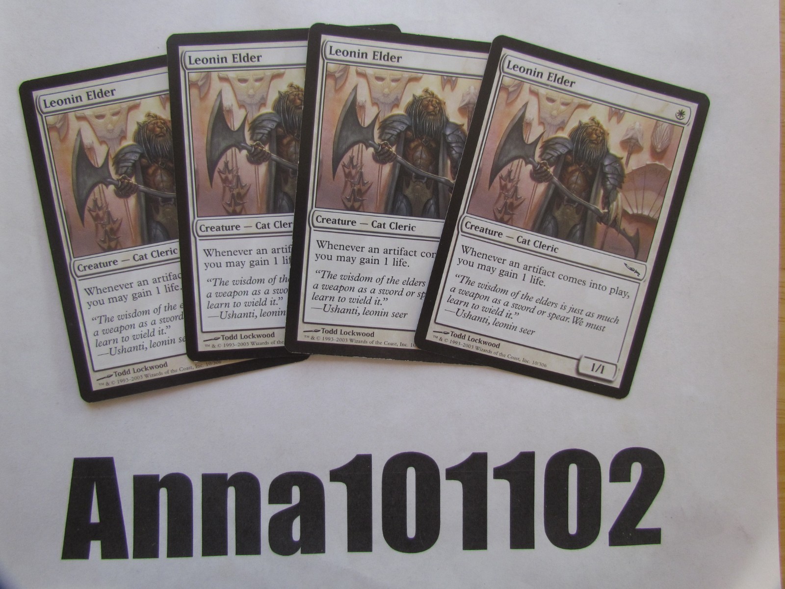 Leonin Elder x4 4x Mirrodin White COM Creature Cat Cleric gain life MTG