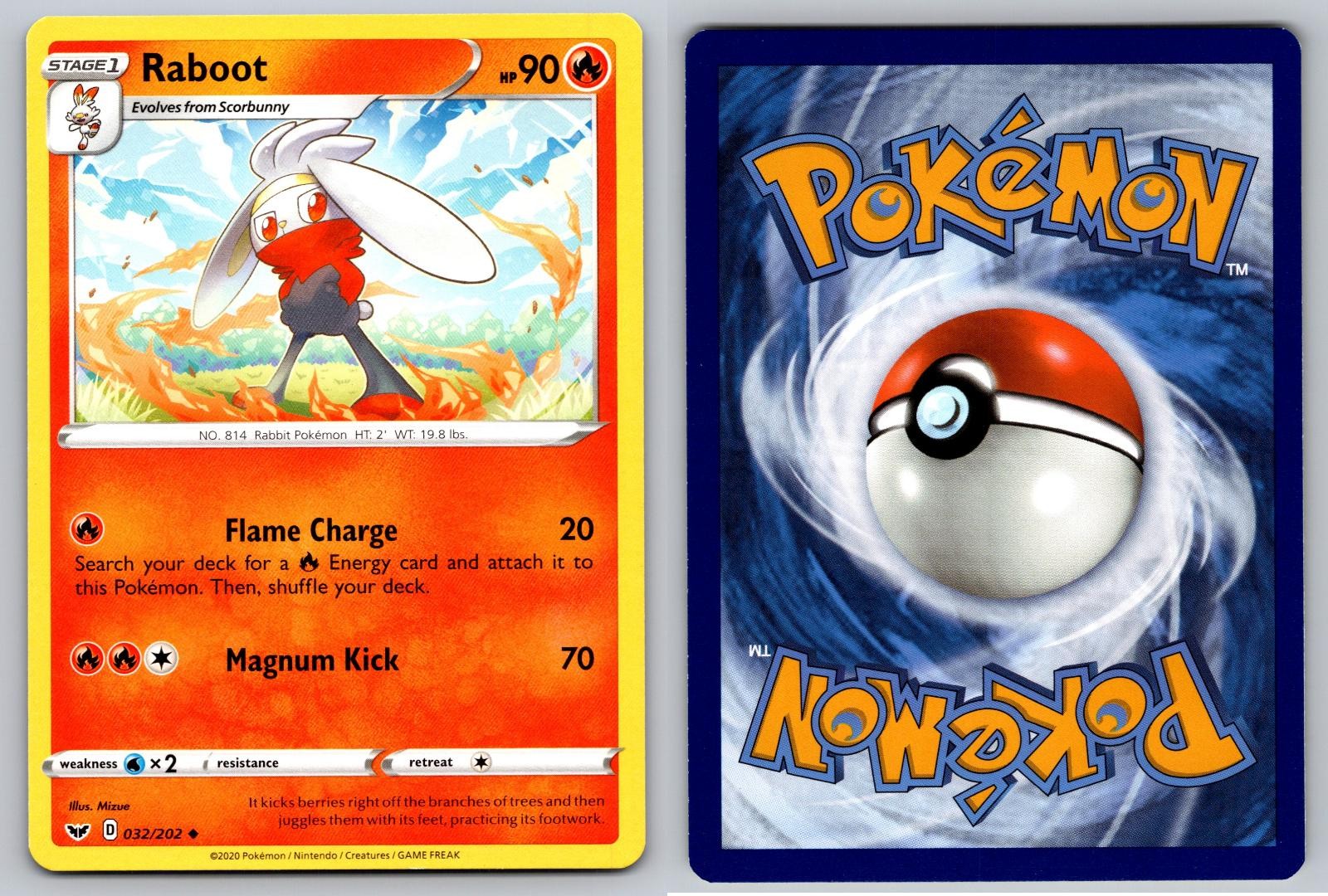 RABOOT 032/202 UNCOMMON SWORD & SHIELD POKEMON NM/M
