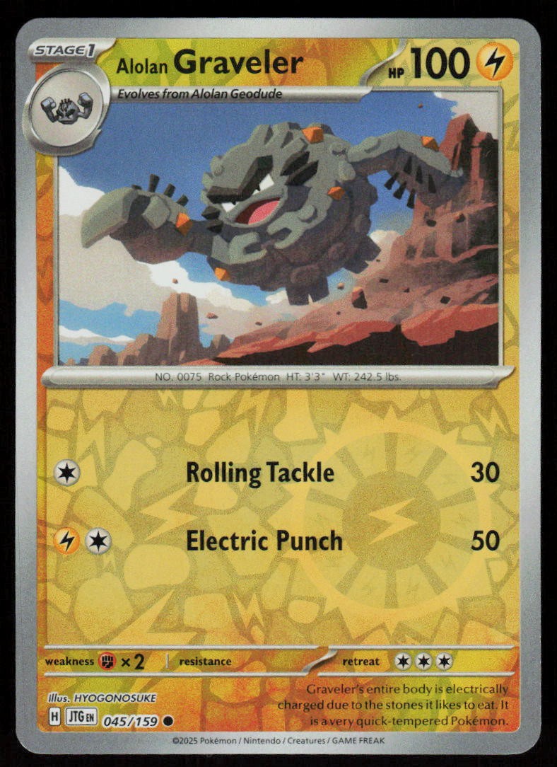 Alolan Graveler 045/159 Common Journey Together Pokemon Reverse Holo Near Mint