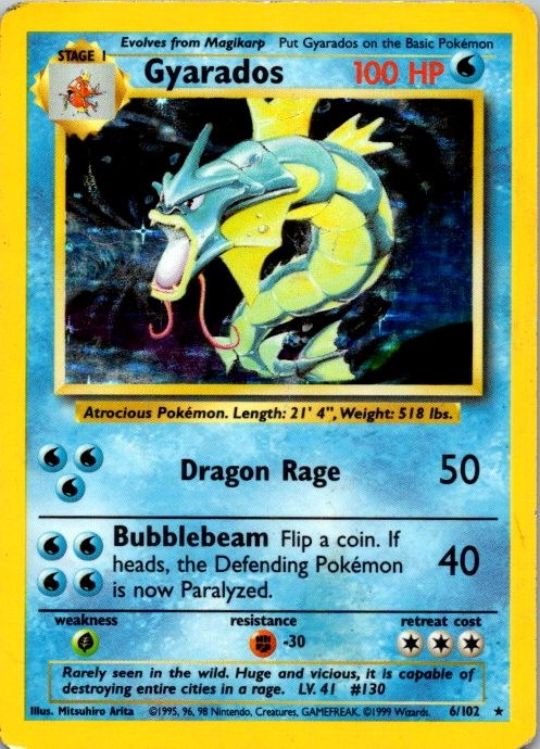 Gyarados Unlimited Holo Holo Rare Base Set (Shadowless) 006/102 HP (2)