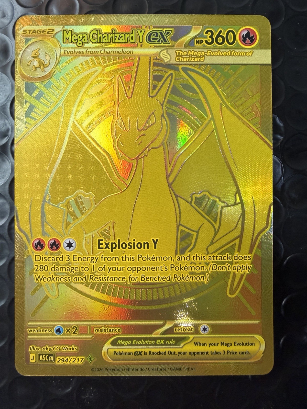 Mega Charizard Y ex 294/217 Ascended Heroes Gold Hyper Rare Pokémon Card