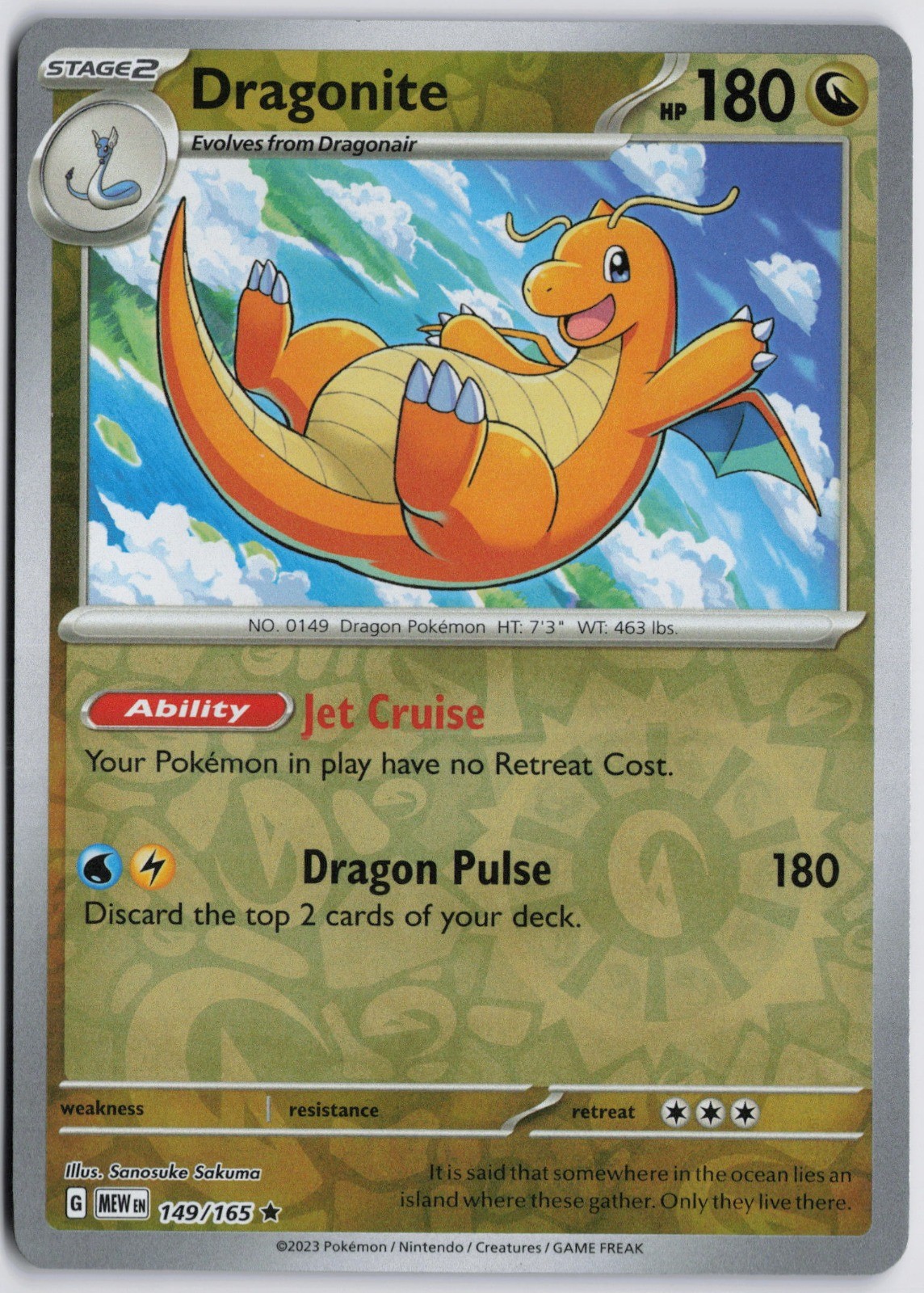 Dragonite Rare SV: Scarlet & Violet 151 149/165 NM Reverse Holo Sanosuke Sakuma