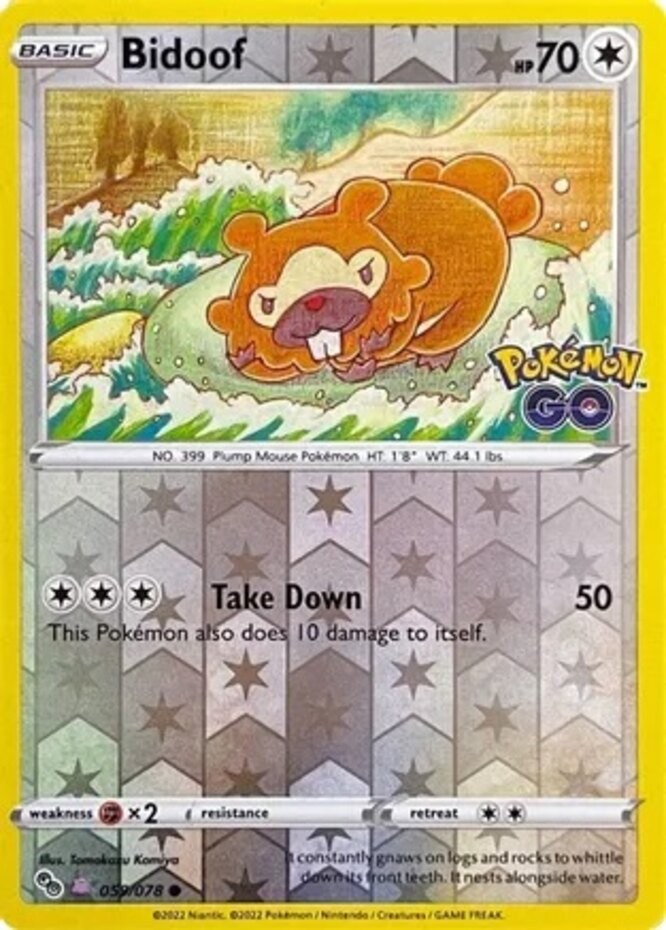 Lightly Played, English Pokemon Reverse Holo Bidoof (Peelable Ditto) – 059/078 –