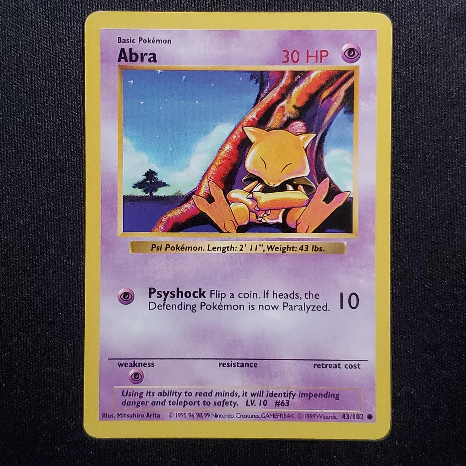 Abra 43/102 Unlimited Common Base Set Shadowless Pokemon Moderately Played