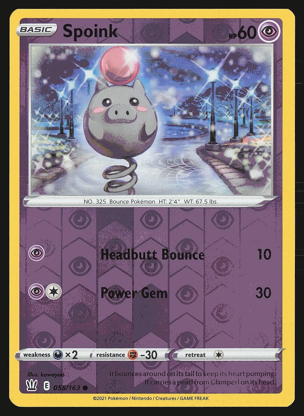 SWSH05: Battle Styles Spoink #055/163 Reverse Holo Pokemon Card