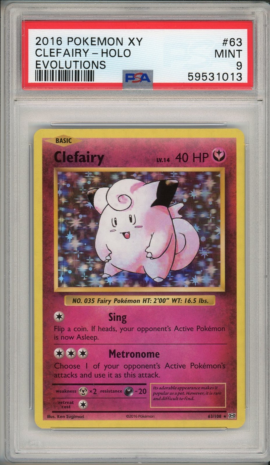 2016 Pokemon XY Evolutions Clefairy Holo #63 PSA 9