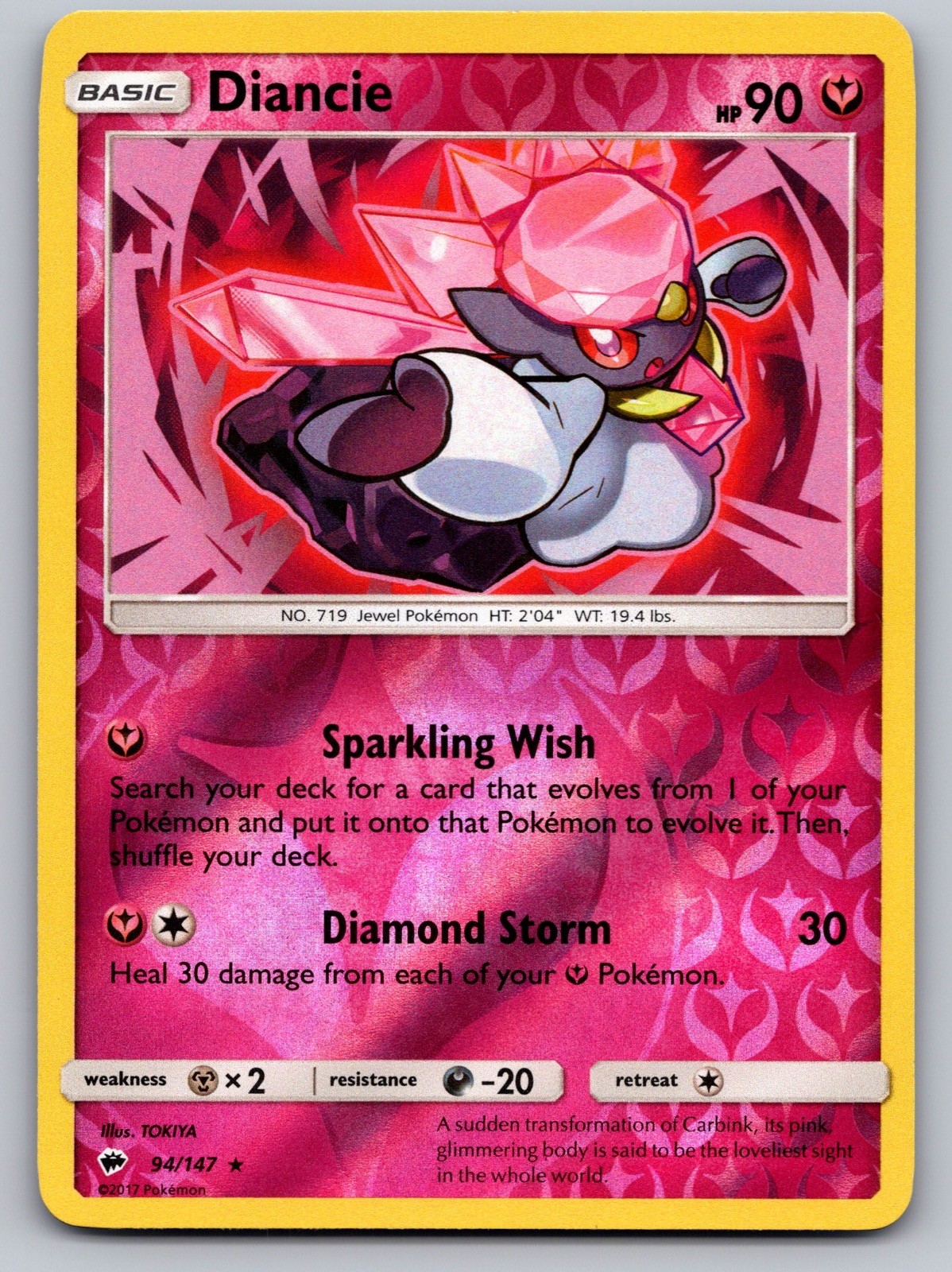 Diancie 94/147 Holo Rare Burning Shadows Pokemon Reverse Holo Near Mint