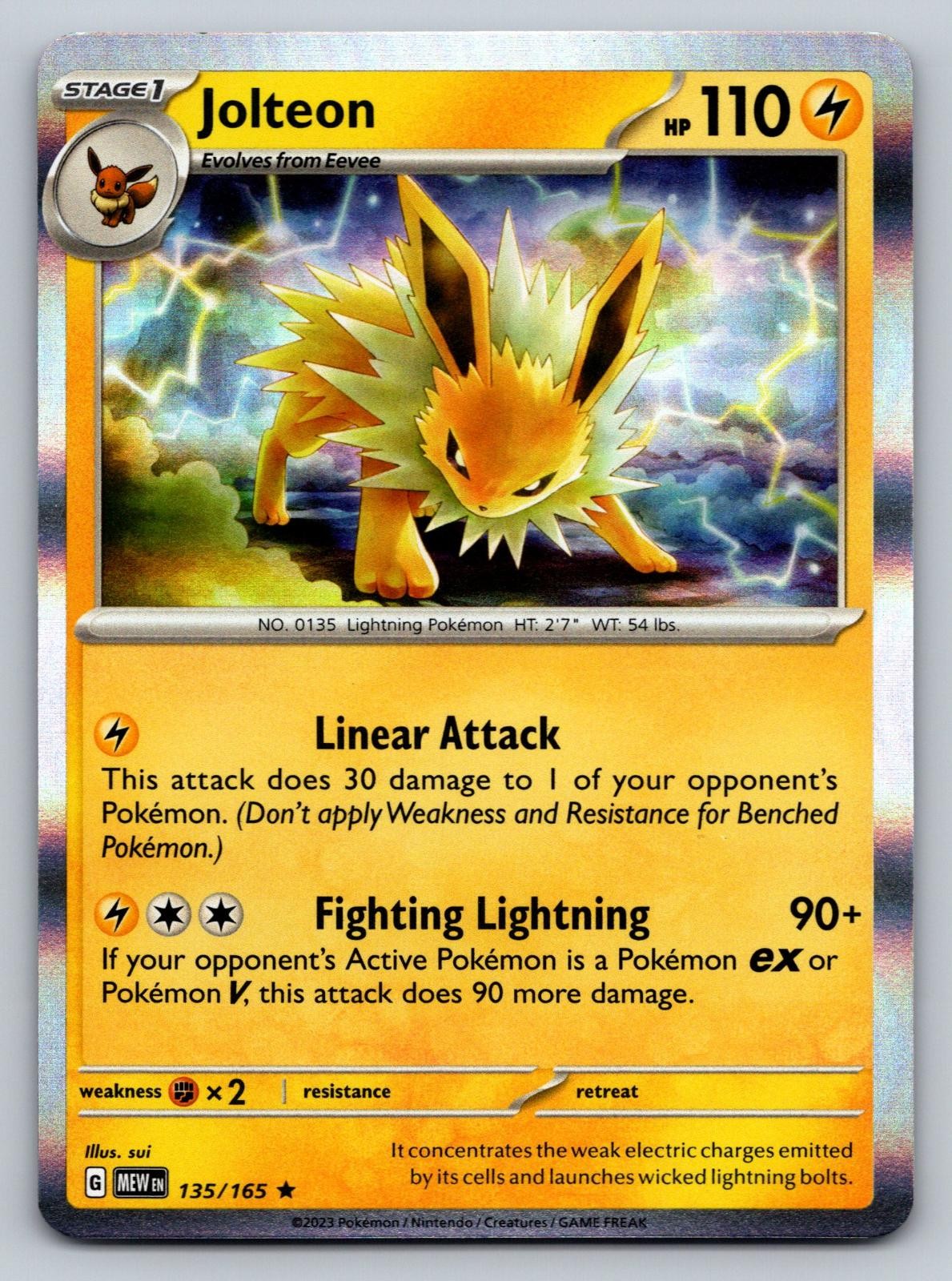 Jolteon 135/165 Rare 151 Pokemon Holo Near Mint