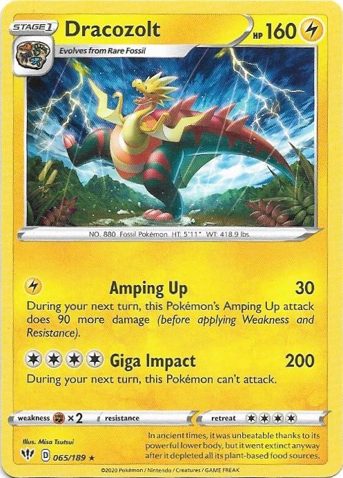 Dracozolt 065/189 Rare Darkness Ablaze Pokemon Near Mint