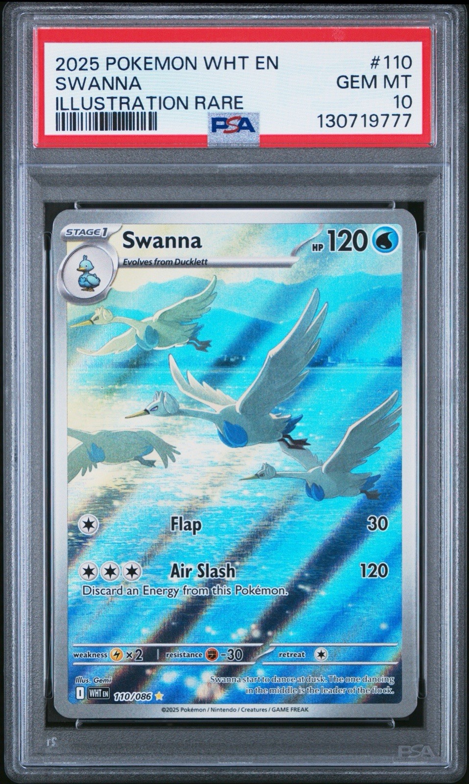 Swanna Illustration Rare #110 2025 Pokémon White Flare 110/086 – Gem Mt PSA 10