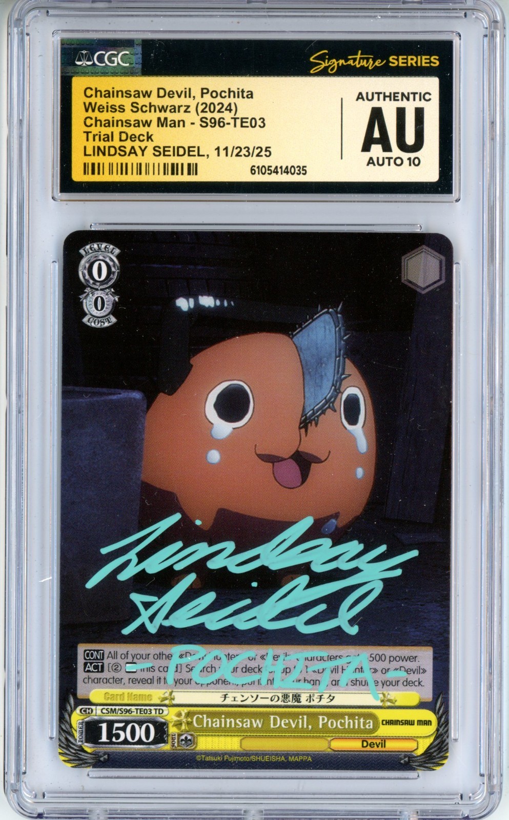 CGC Authentic Auto 10 Lindsay Seidel Chainsaw Devil, Pochita CSM/S96-TE03 (2024)