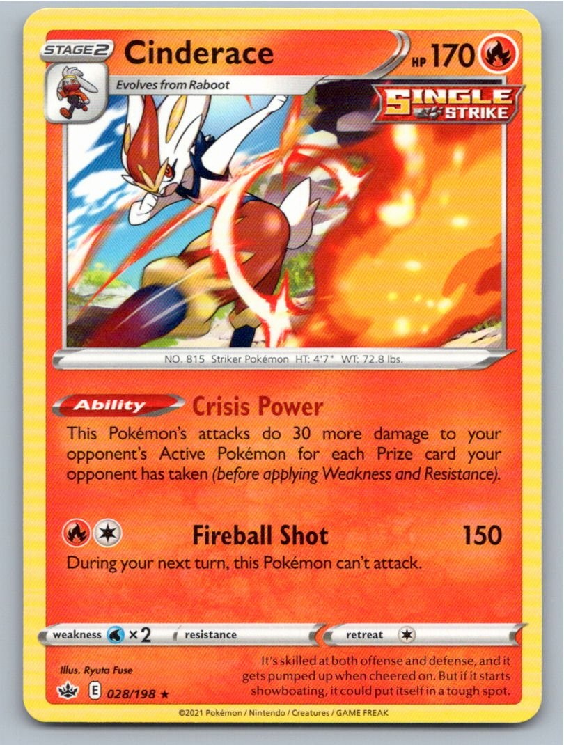 POKEMON CINDERACE DECK EXCLUSIVES 28/198 RARE NM A7880 FREE S&H
