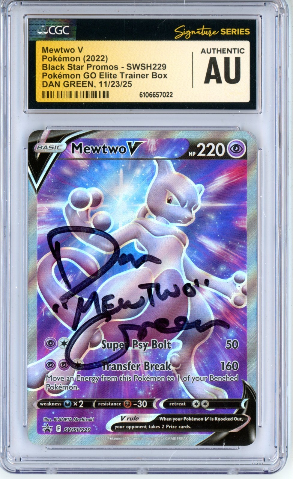 CGC Authentic Signed Dan Green Mewtwo V SWSH229 Sword & Shield Promo Cards Holo