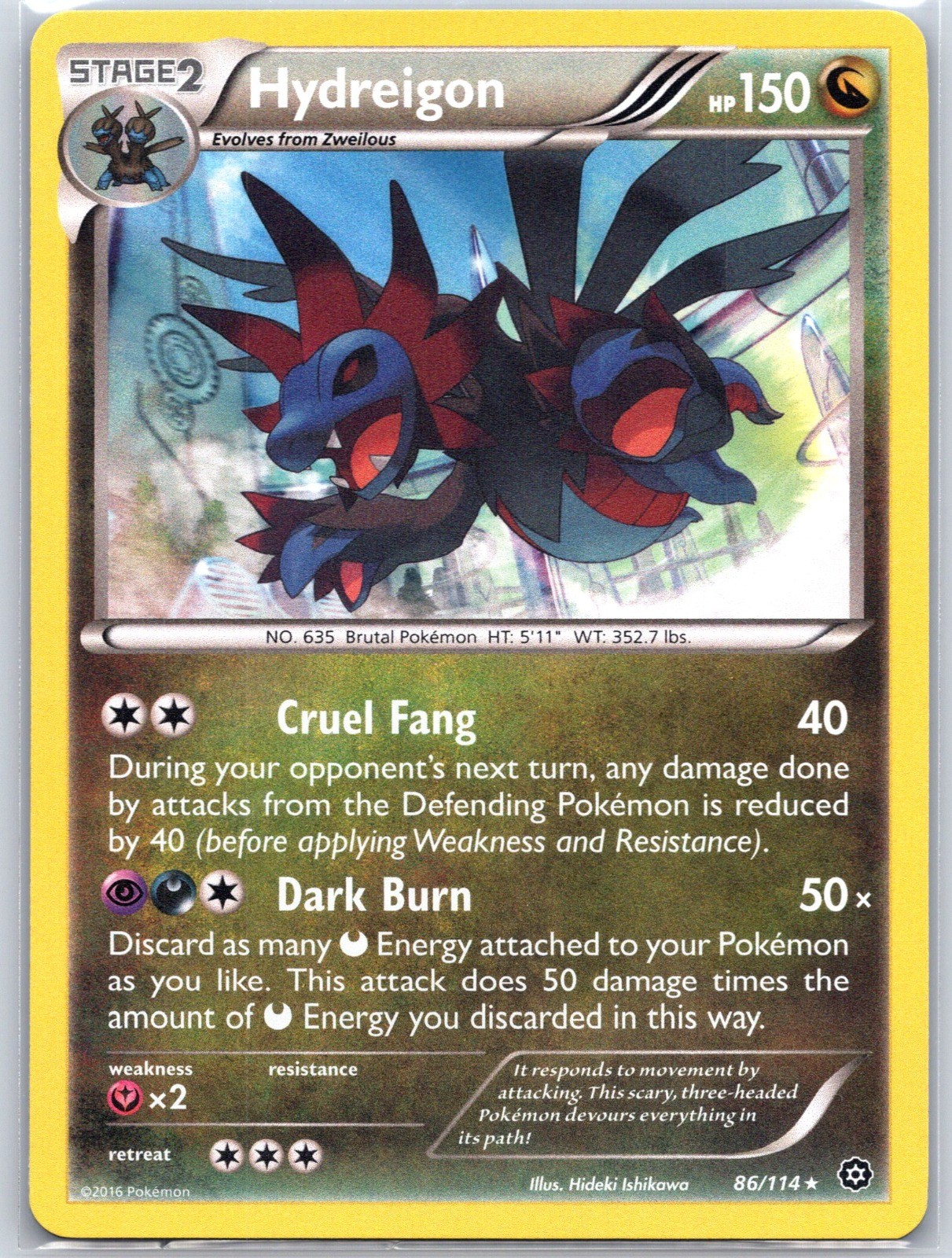 Hydreigon 86/114 Holo XY – Steam Siege Pokemon Hideki Ishikawa 2016 NM