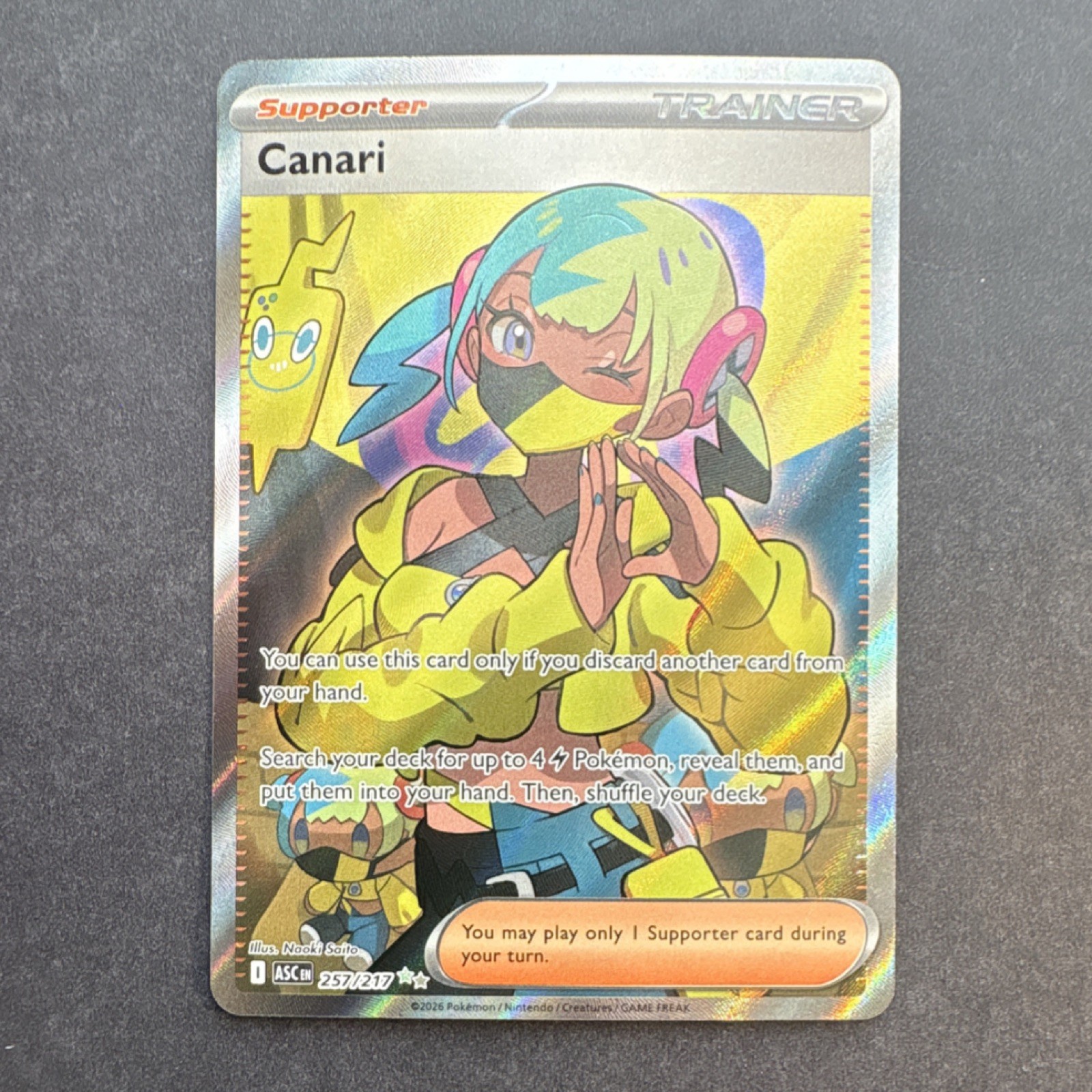 Pokémon TCG Canari 257/217 ASC Full Art Holo Secret Rare Trainer Supporter