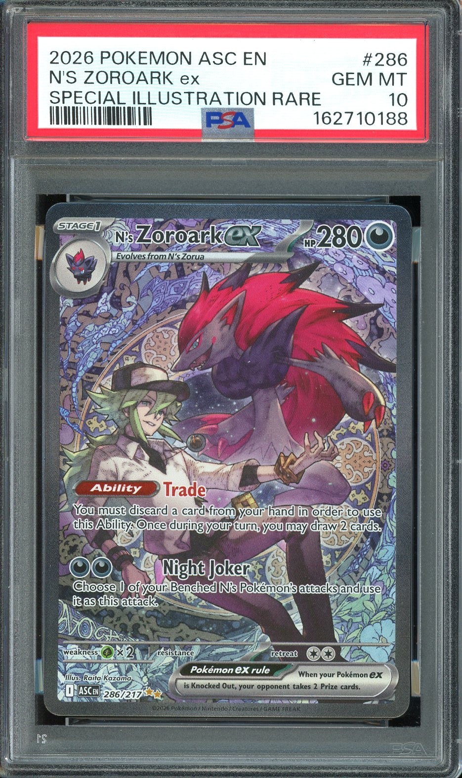 2026 Pokemon Ascended Heroes EN #286 N’s Zoroark ex Special Illustration PSA 10