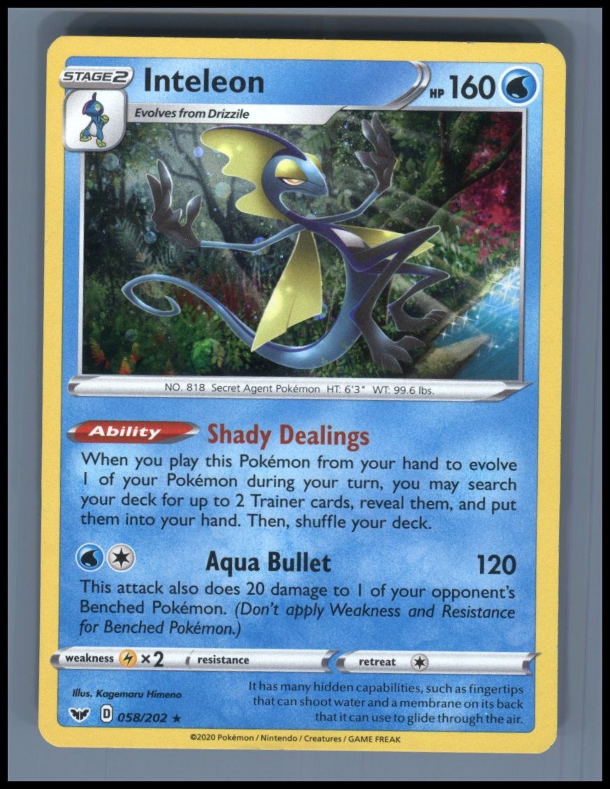 Inteleon 058/202 Holo Rare Sword & Shield Pokemon Lightly Played