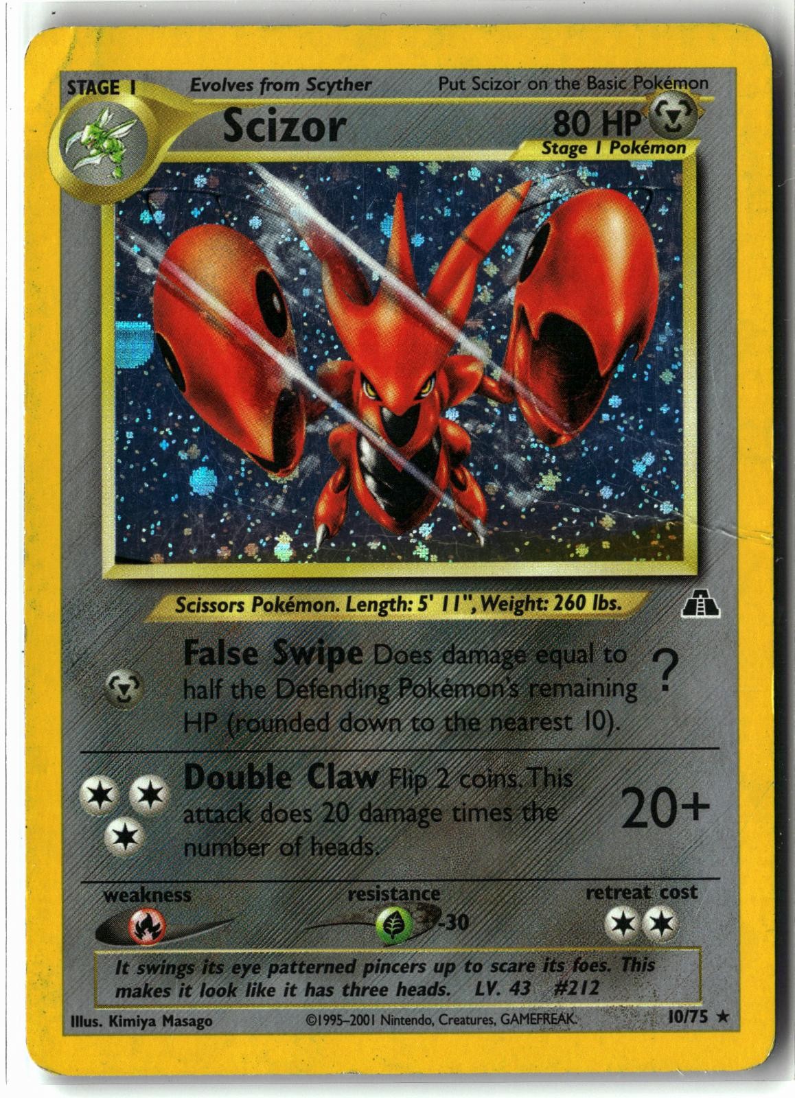 2001 Scizor ⭐️ 10/75 Unlimited Holo Rare Neo Discovery Pokemon HP