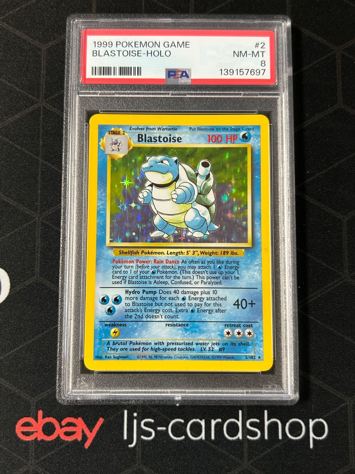 Pokemon Game Blastoise 2/102 Holo PSA 8 Fresh Slab