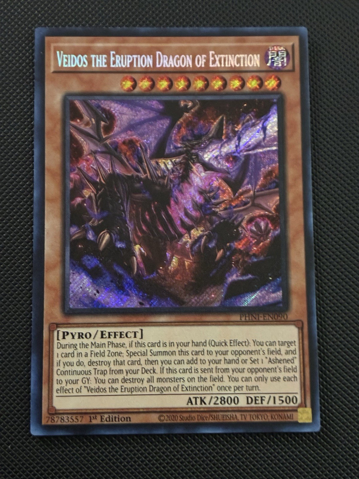 Yugioh! Veidos the Eruption Dragon of Extinction PHNI-EN090 Secret Rare 1st NM