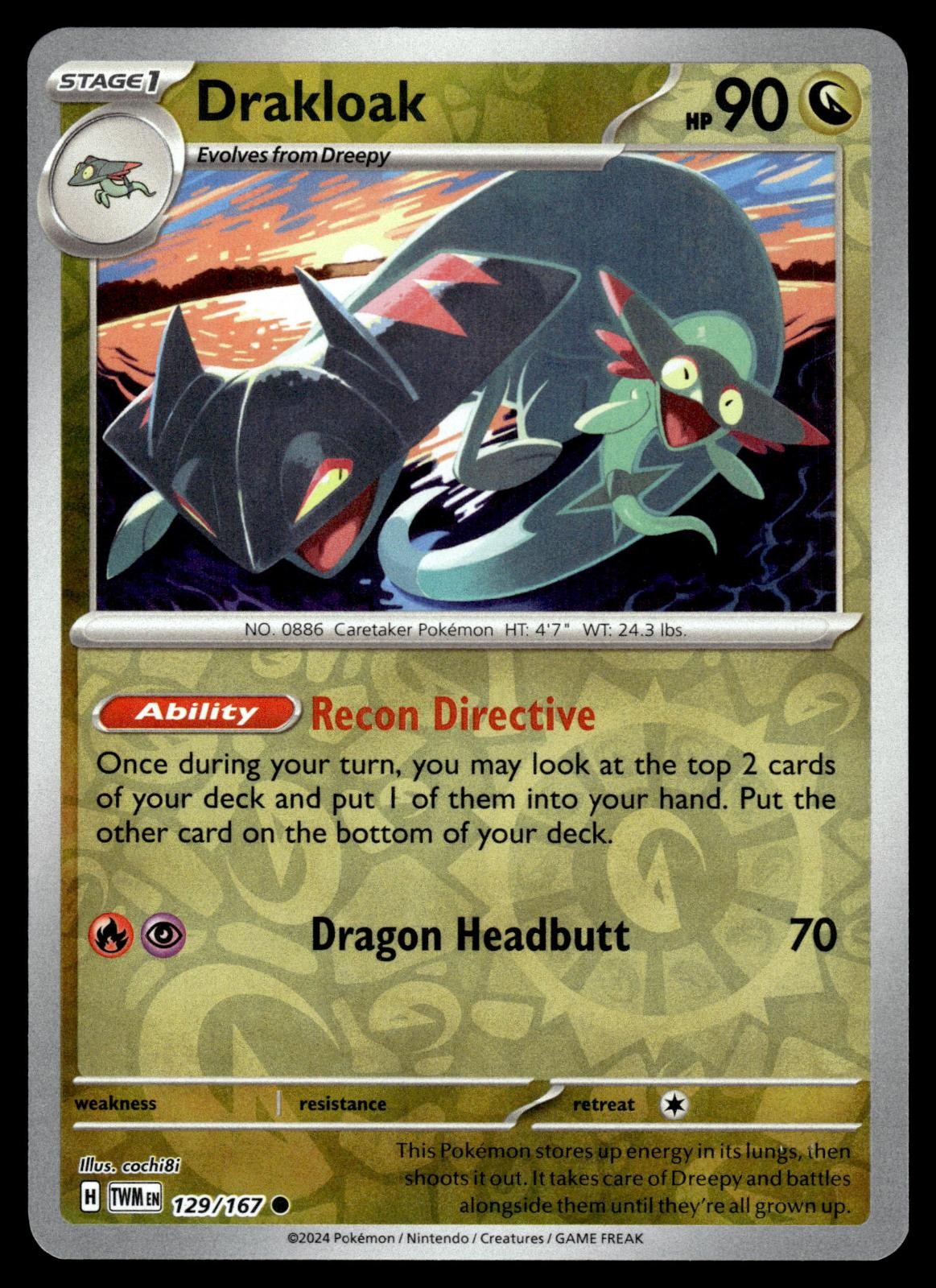 Drakloak 129/167 Common Twilight Masquerade Pokemon Reverse Holo Near Mint