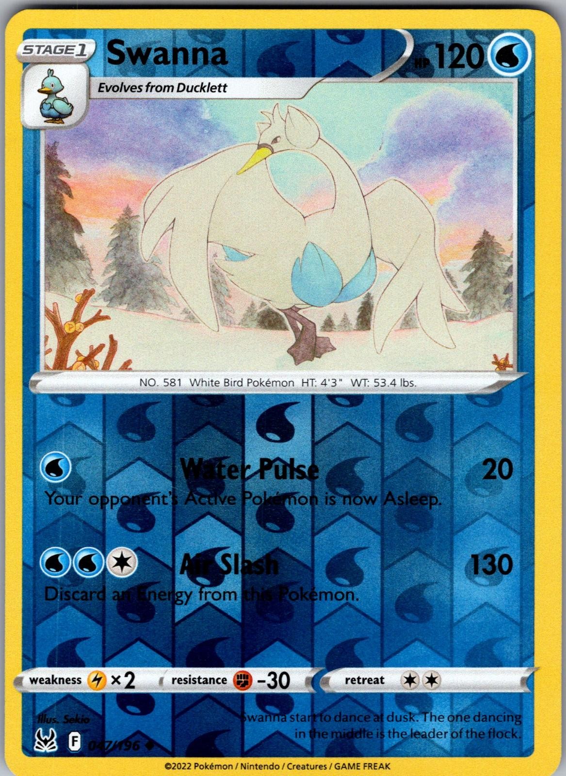 Swanna 047/196 Uncommon Lost Origin Pokemon Reverse Holo Near Mint