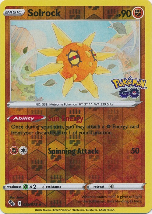 Reverse Holo Solrock 039/078 Uncommon Pokemon GO Pokemon TCG