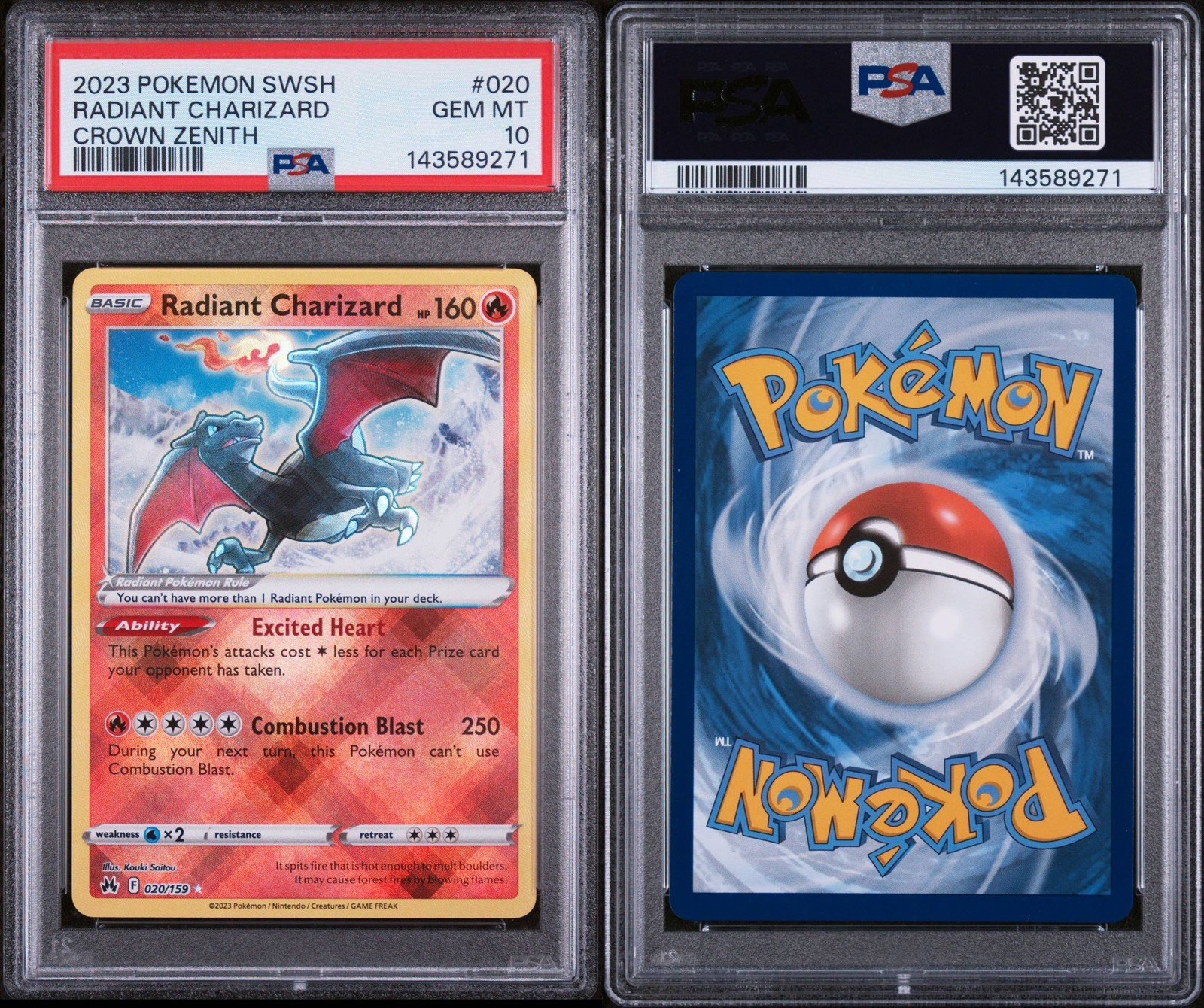 Pokemon TCG Radiant Charizard 020/159 Crown Zenith Holo Radiant Rare PSA 10