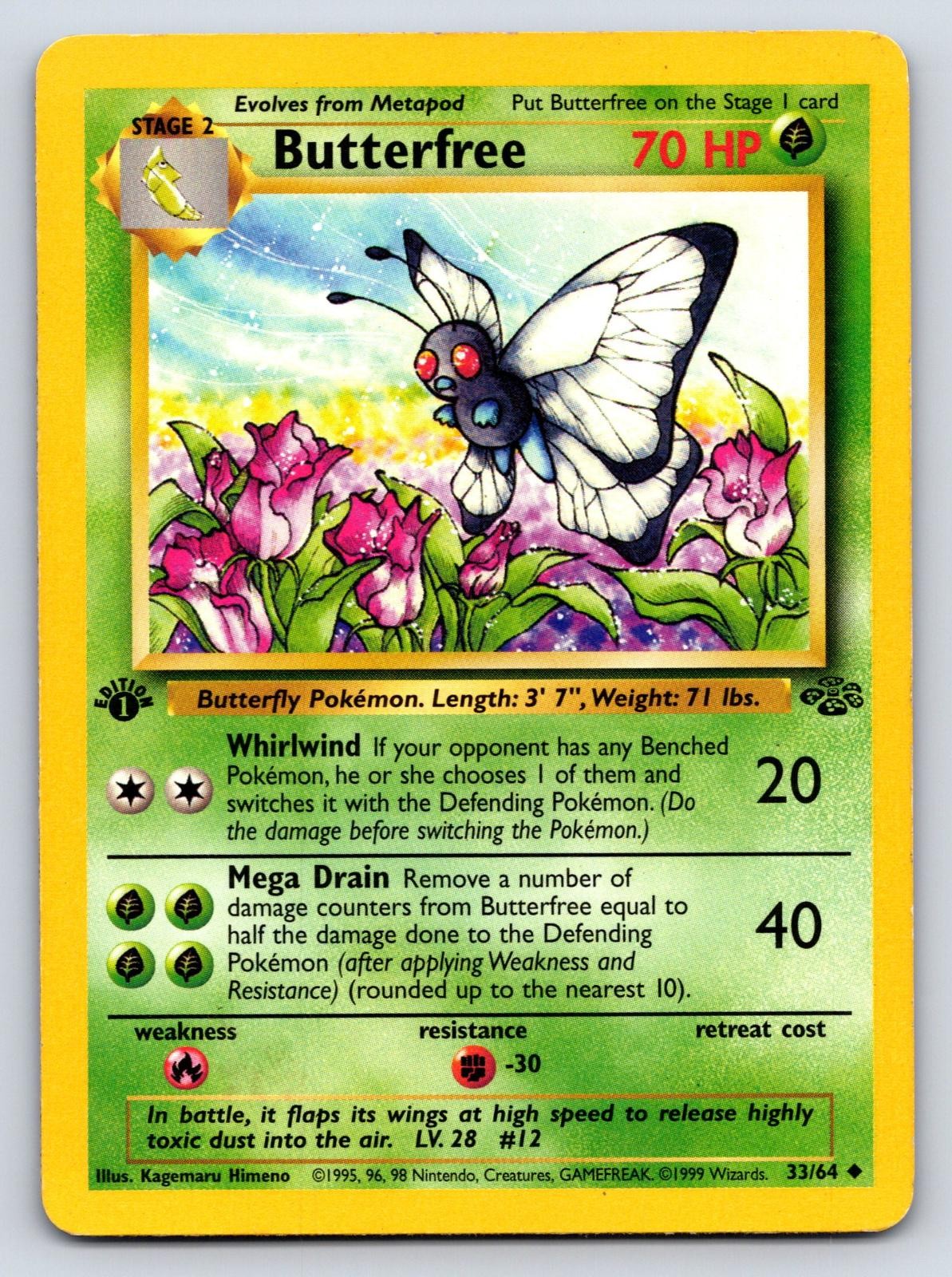 BUTTERFREE 33/64 UC JUNGLE POKEMON 1ST EDITION LIGHTLY PLAYED