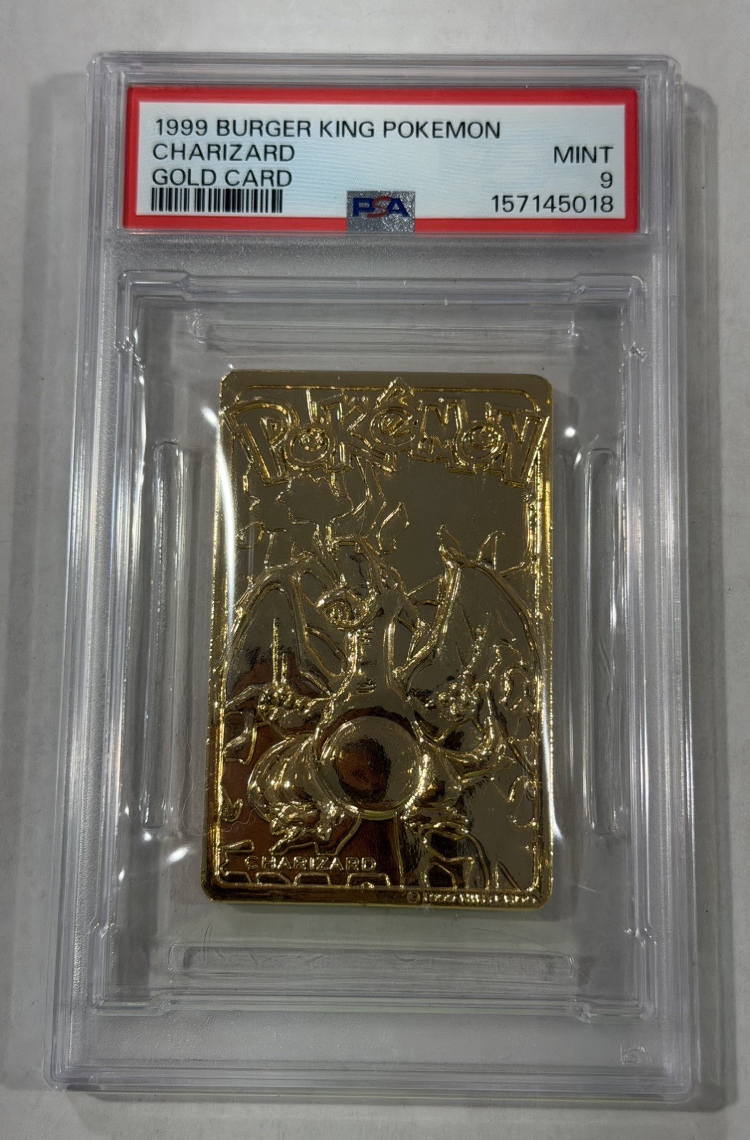 1999 Burger King Pokémon Charizard #06 23K Gold Plated Promo PSA 9 MINT
