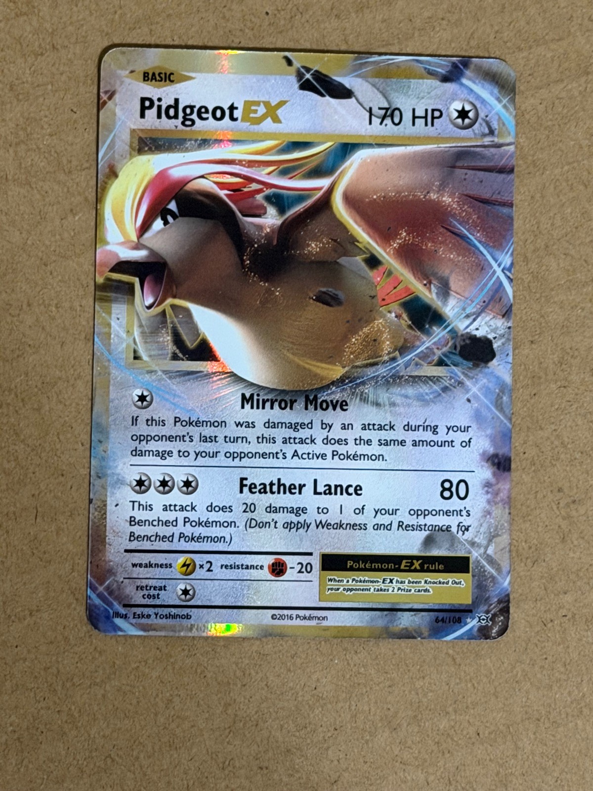 Pidgeot EX 64/108 Holo Evolutions Pokemon LP Eske Yoshinob