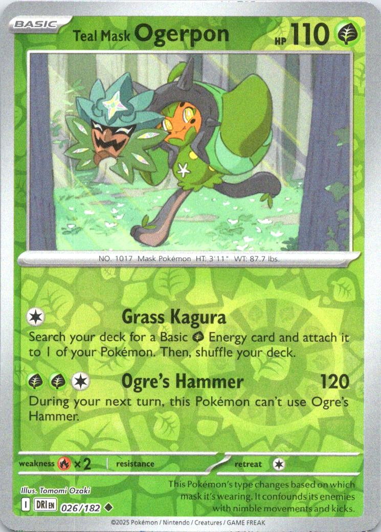 TEAL MASK OGERPON 026/182 UNCOMMON DESTINED RIVALS POKEMON REVERSE HOLO NM/M