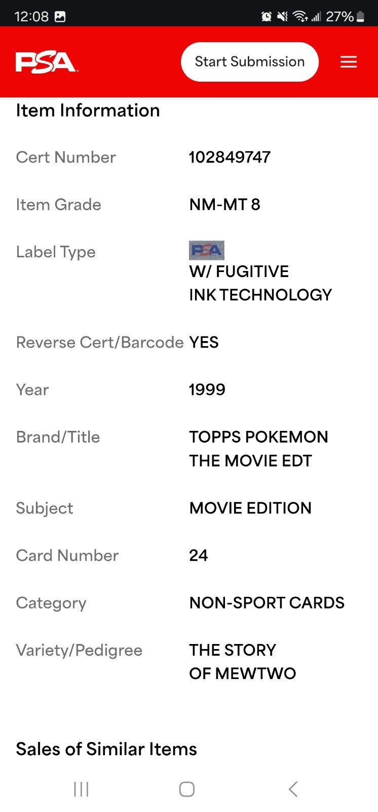 1999 Topps Pokemon Movie Edition Blue 1st Series Print Psa 8 + Gengar The TOWER