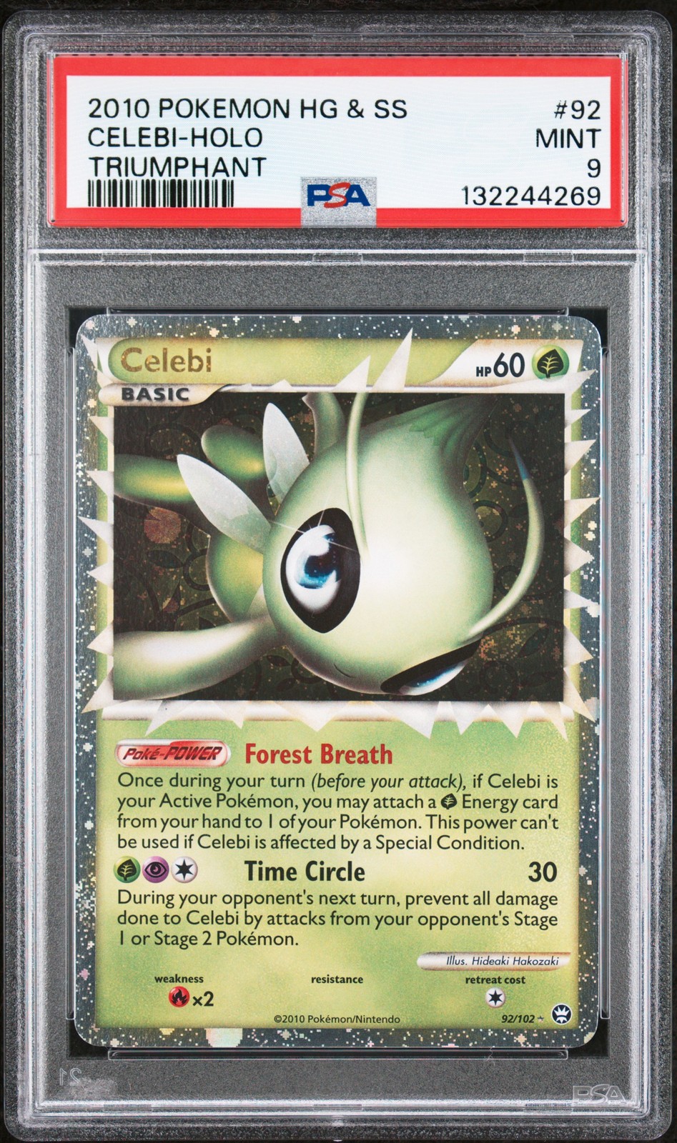2010 POKEMON HEARTGOLD & SOULSILVER TRIUMPHANT #92 CELEBI-HOLO PSA 9