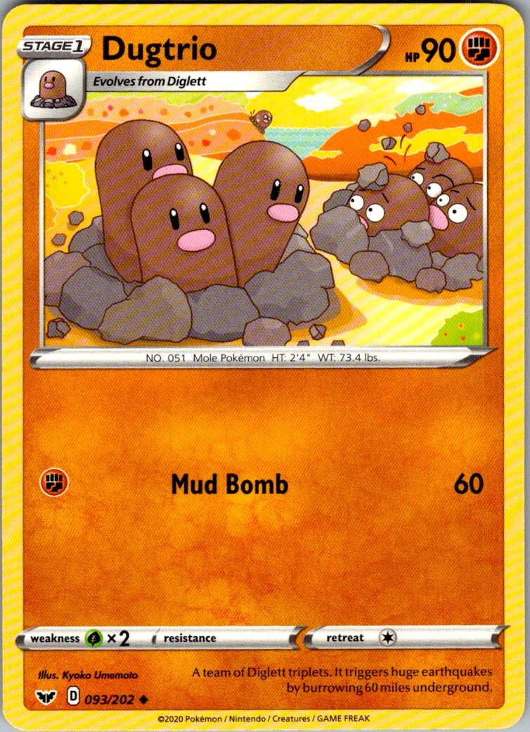 Dugtrio Sword & Shield 093/202 Uncommon Pokemon Near Mint
